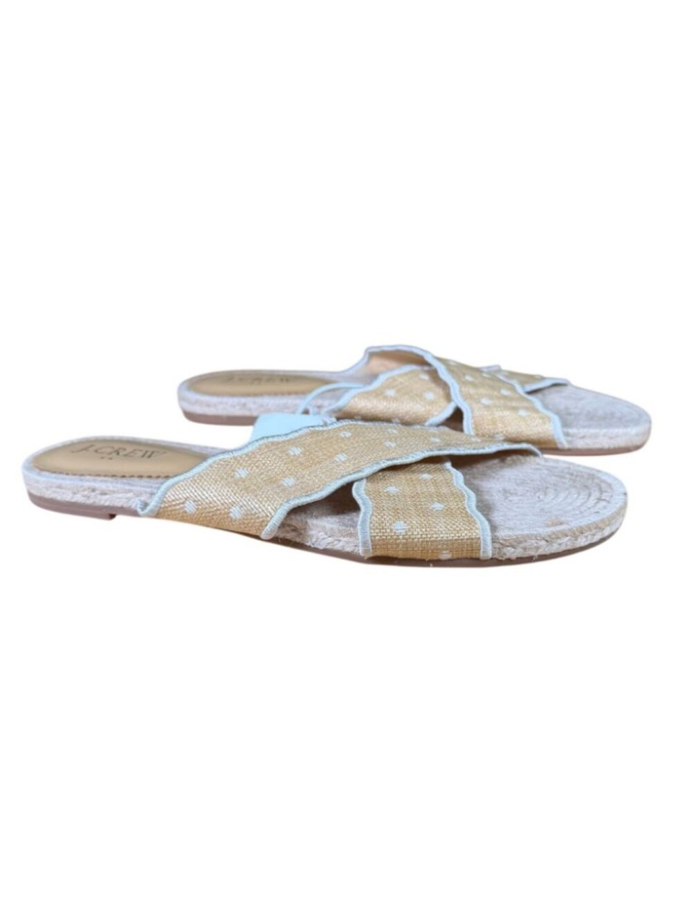 J. Crew Factory BZ198 Scalloped Polka-Dot Raffia Slide Sandals Size 8M NWT - Picture 2 of 7